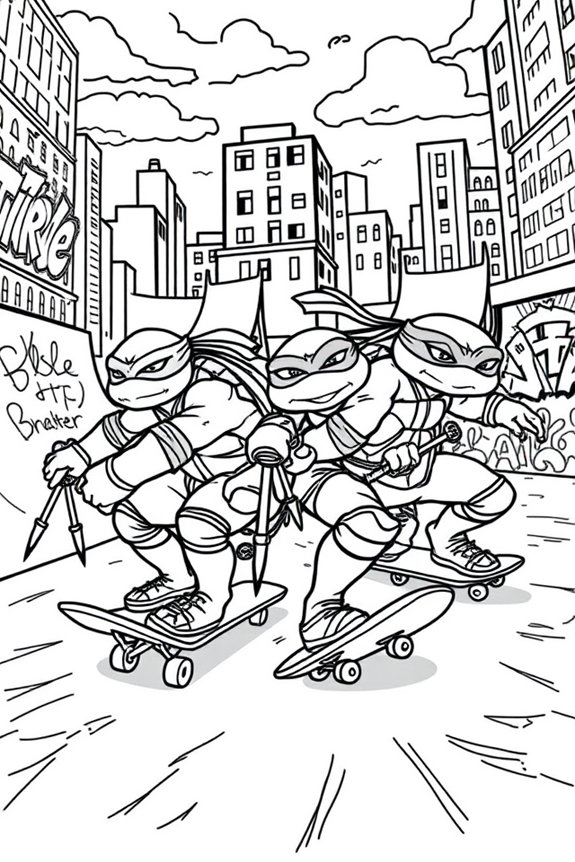 Ninja Turtle Skateboard Ausmalbild