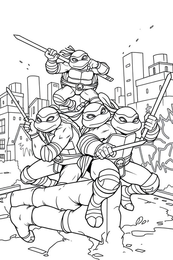 Ninja Turtles Teamarbeit Ausmalbild