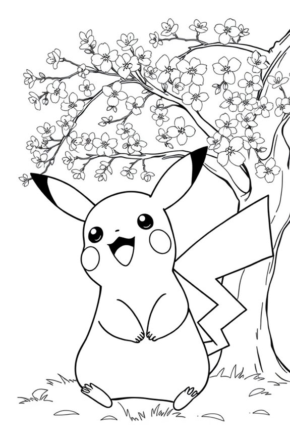 Pikachu Kirschblüten Ausmalbild