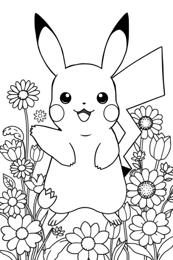 Pikachu Blumen Garten Ausmalbild