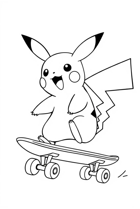 Pikachu Skateboard Ausmalseite
