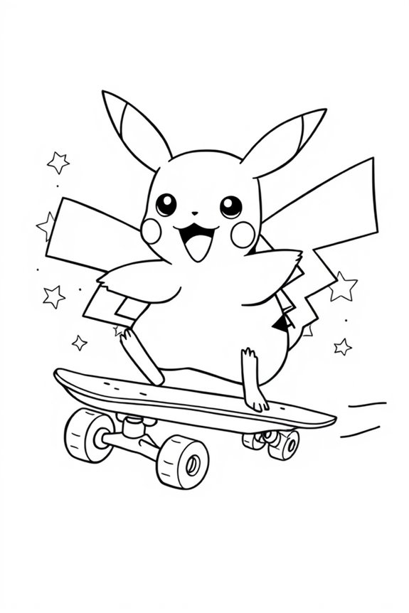 Pikachu Skateboard Ausmalbild