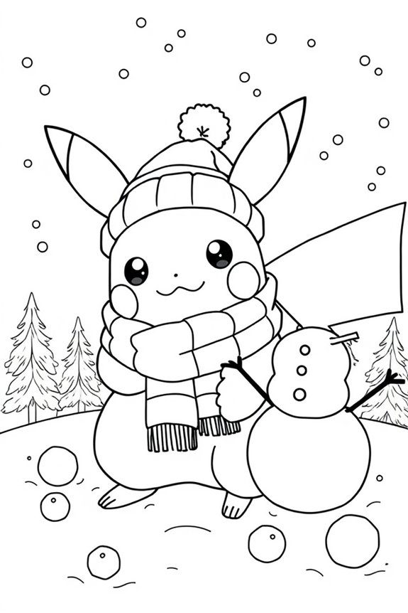 Pikachu Winter Ausmalbild