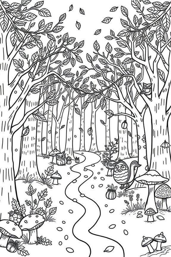verspielter herbstlicher Wald zum Ausmalen