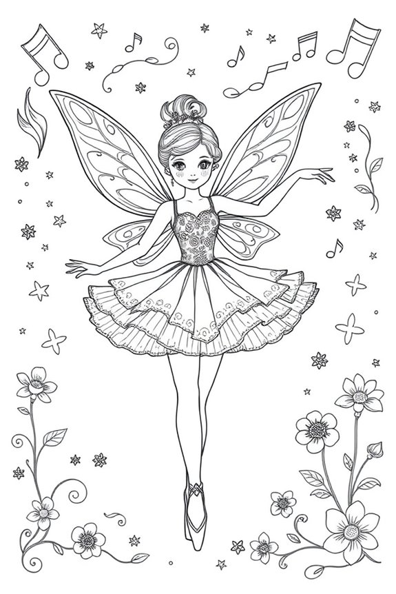 verspielte Ballerina Fee Ausmalbild