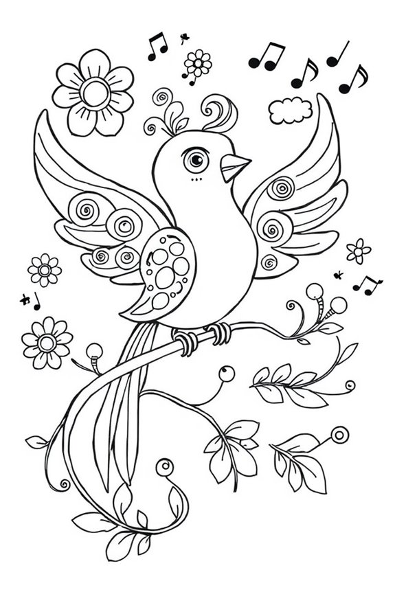 verspielte Vogel-Ausmalvorlage