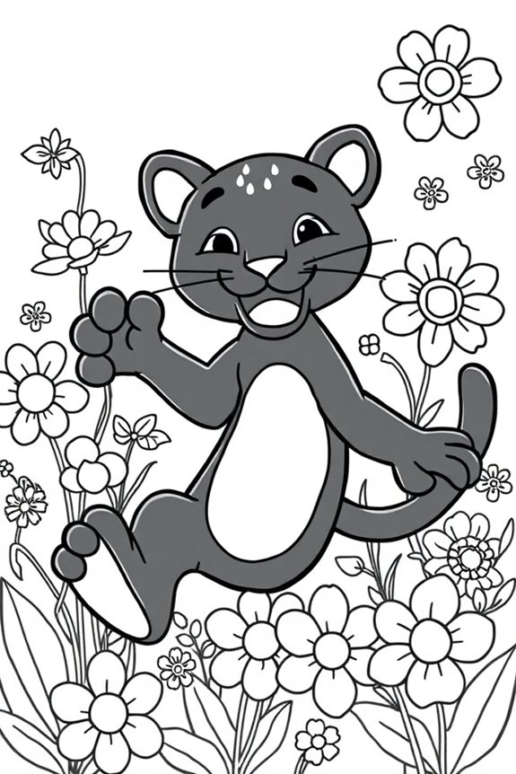 verspielter schwarzer Panther zum Ausmalen