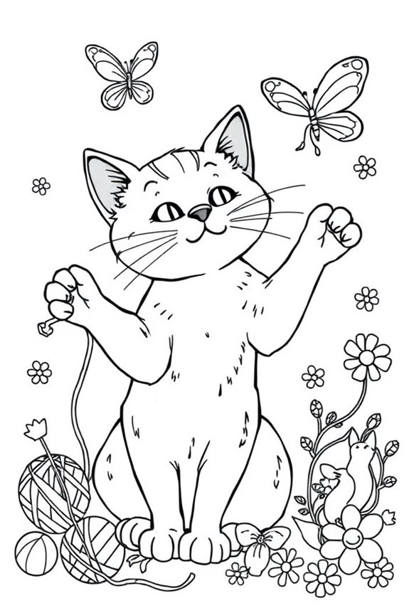 verspielte Katzen-Ausmalvorlage