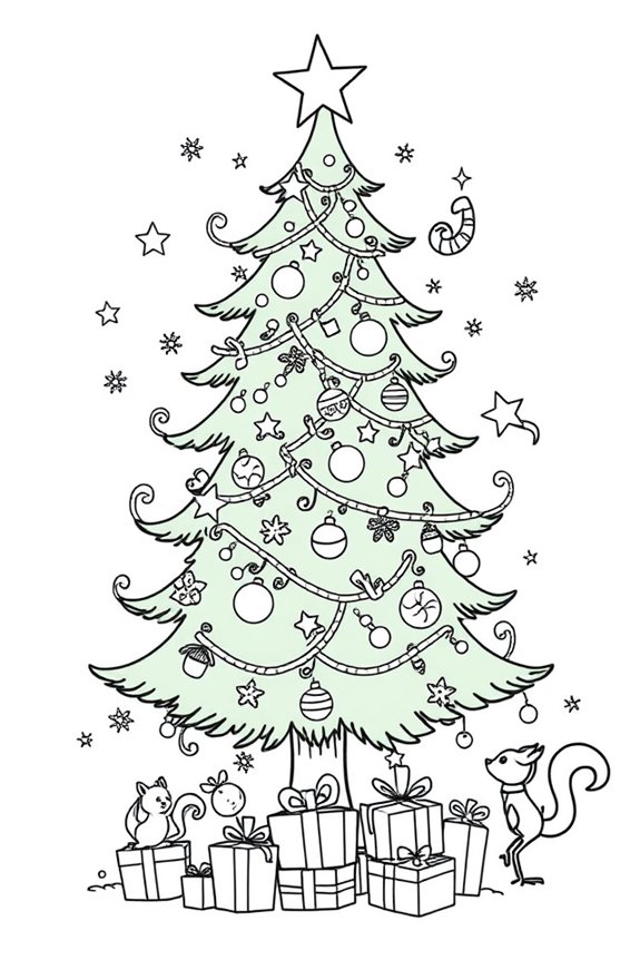 verspielter Weihnachtsbaum zum Ausmalen