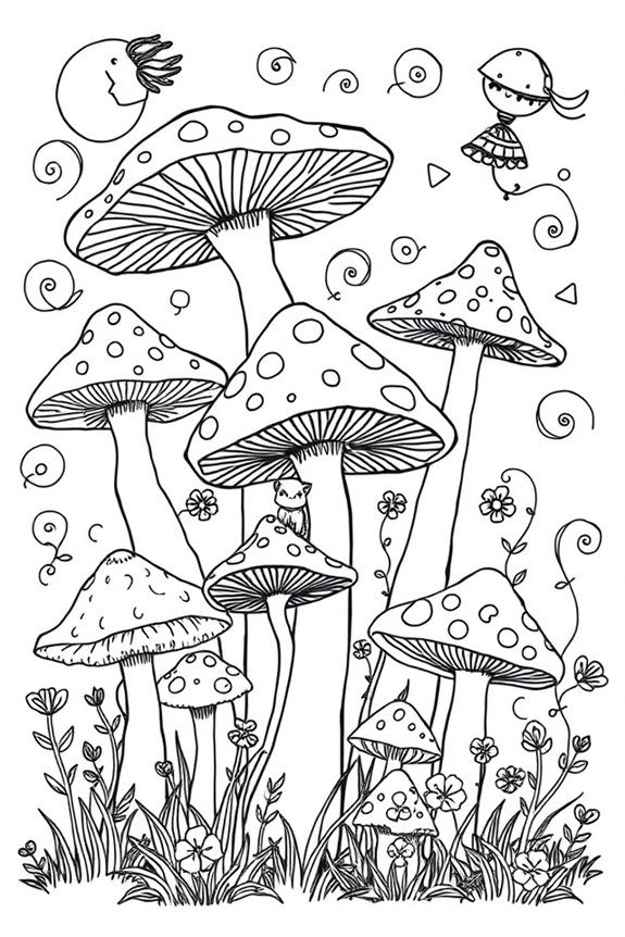 verspielte Pilz-Ausmalvorlage