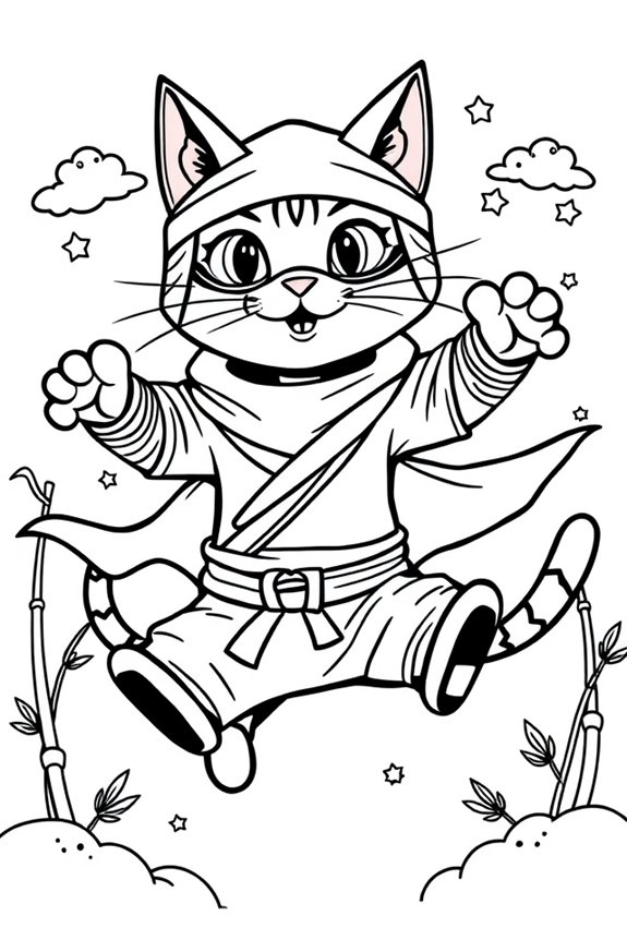 verspielte Ninja-Katze zum Ausmalen