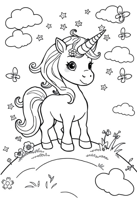 verspielte Einhorn-Malvorlage