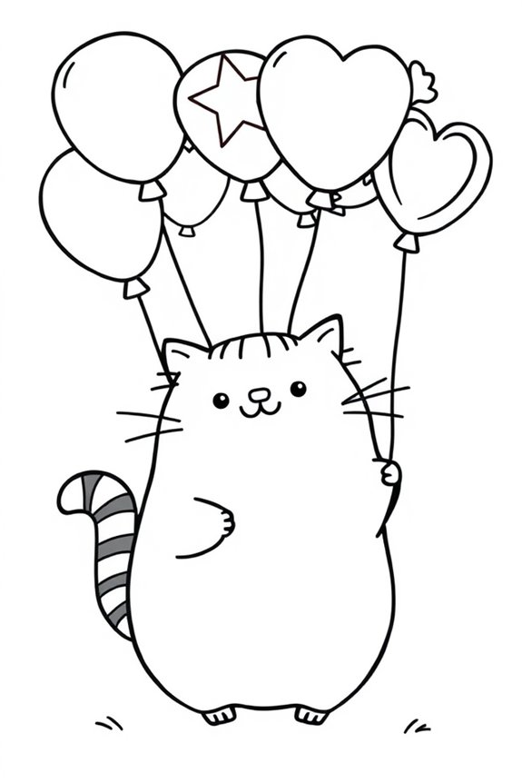Pusheen Ausmalbild mit Luftballons