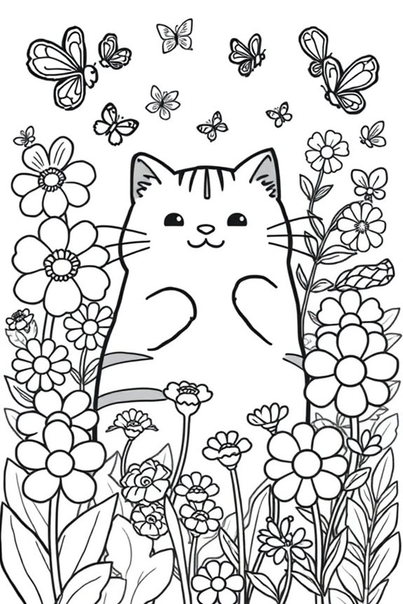 Pusheen Blumen Garten Ausmalbild