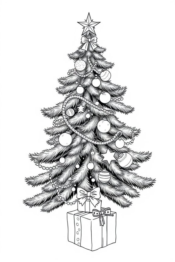 realistisches Weihnachtsbaum-Ausmalbild