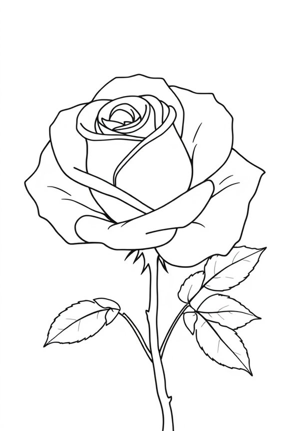 realistischer Rosenumriss zum Ausmalen