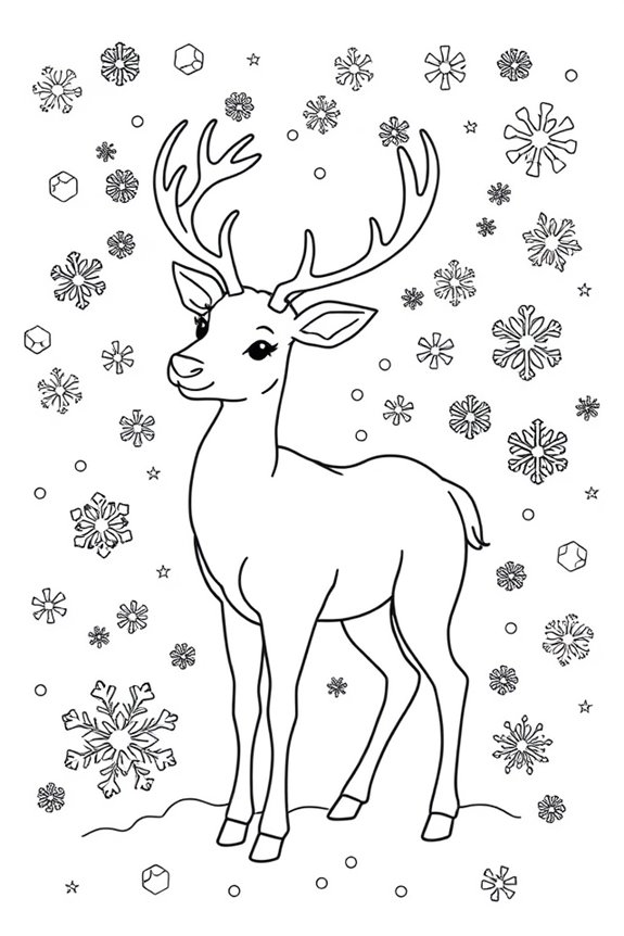 Rentier mit Schneeflocken Ausmalbild