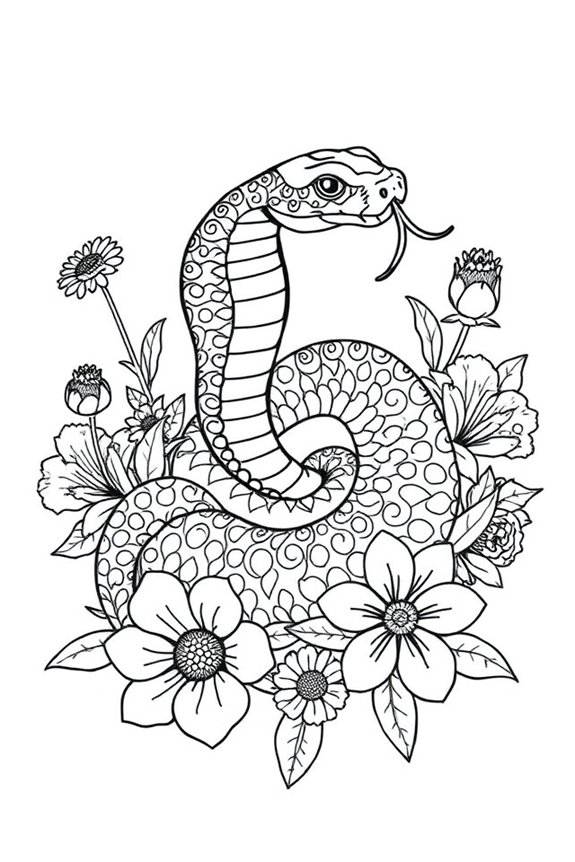 Schlange mit Blumen Ausmalbild