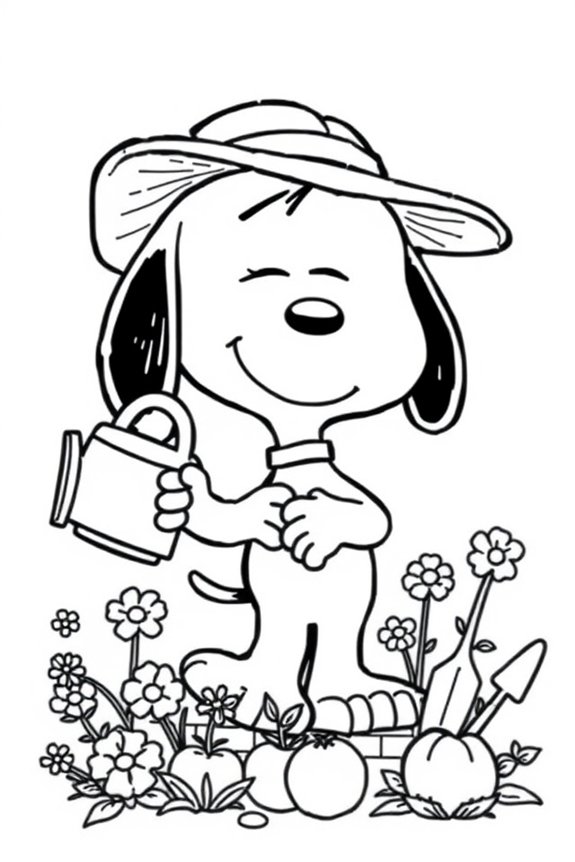 Snoopy Gärtnern Ausmalbild