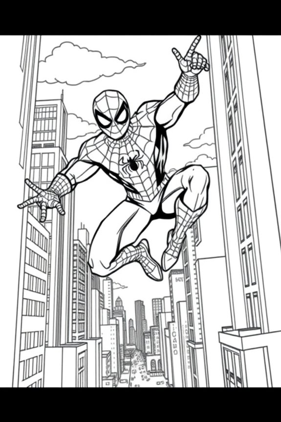 Spiderman Stadt-Szene Ausmalbild