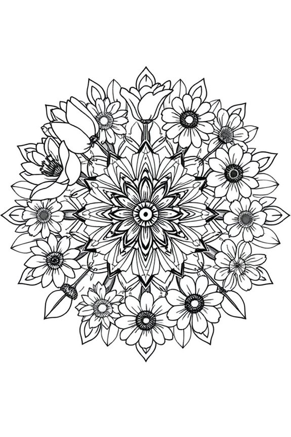 Frühlingsblumen Mandala Ausmalbild