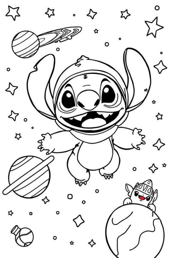 Stitch Weltraum-Themen Ausmalbild