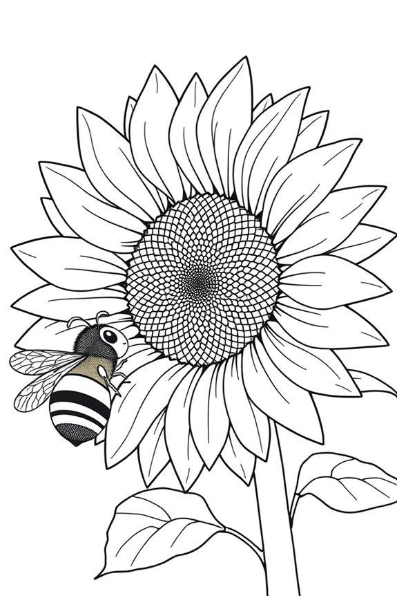 Sonnenblume und Biene Ausmalbild