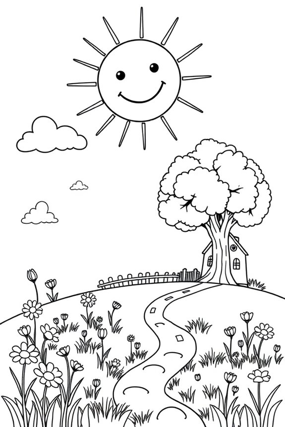 Ausmalbild eines sonnigen Tages