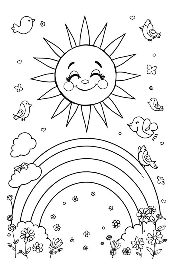 Sonnenschein und Regenbogen Ausmalen