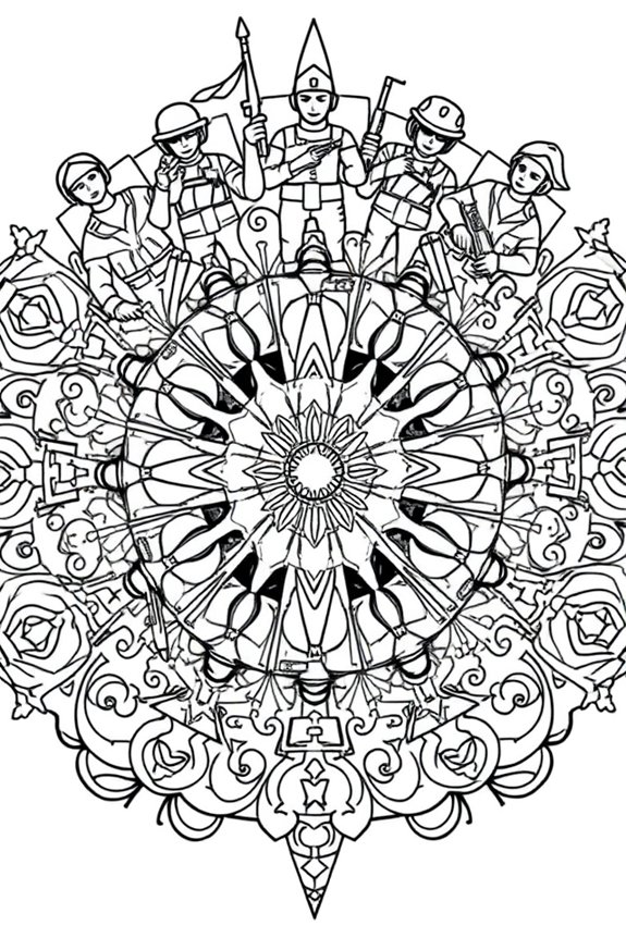 Malvorlage Mandala mit Spielzeugsoldat