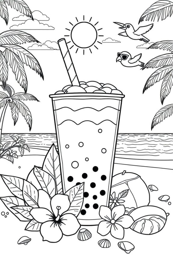 tropische Boba-Ausmalvorlage