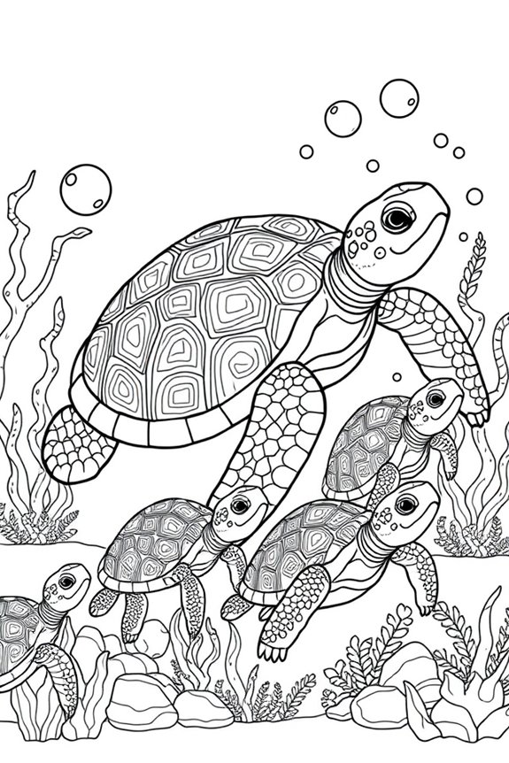Schildkrötenfamilie Ausmalbild