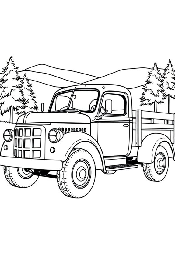 Ausmalbild eines Oldtimer-LKWs