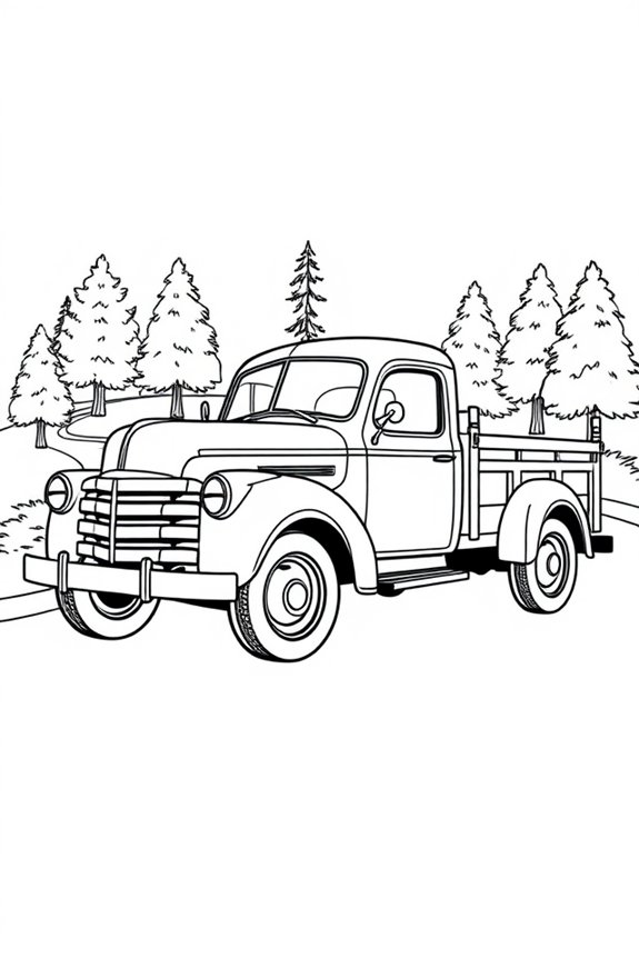 Ausmalbild eines Oldtimer-LKWs