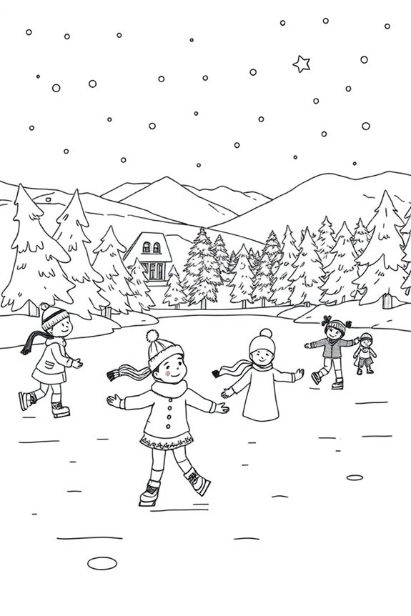 Winter Eislaufen Ausmalbild